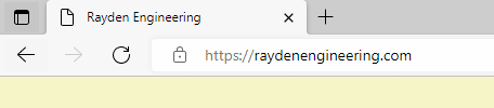 Pictures of web browser address bar showing www.raydenengineering.com homepage URL